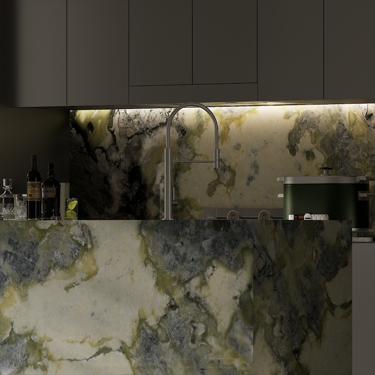 Translucent patagonia green quartzite for backlit walls